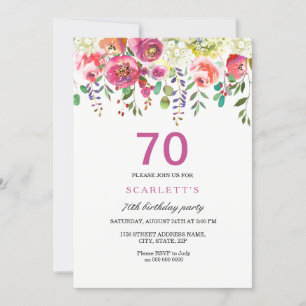 Pink Peach Flowers 70th Birthday Party Invitation