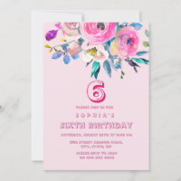 Pink Peach Flowers Girl Children Kids Birthday
