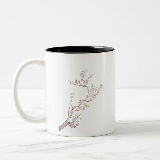 pink peach flowers Two-Tone coffee mug (Left)