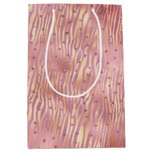 Pink Peach Glitzy Glitter Sparkle Zebra Print Medium Gift Bag
