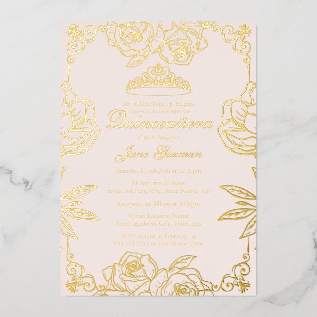 Pink peach Gold Rose Garden Quinceanera (Front)