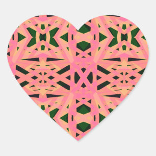 Pink Peach Green Art Deco Geometric Pattern Ladies Heart Sticker