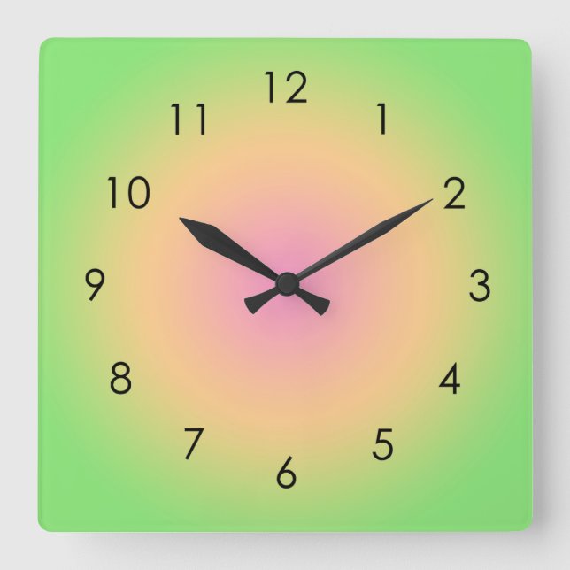 Pink Peach Green Gradient Ombre Aura Square Wall Clock (Front)