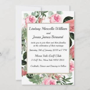 Pink Peach Magnolia Floral Wedding Invitation