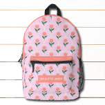 Pink Peach Modern Floral Personalised Name Printed Backpack<br><div class="desc">Pink Peach Modern Floral Personalised Name Backpack features a modern pink and peach floral pattern with your personalised name,  monogram or text. Perfect for school,  sports,  gym,  travel and more. Designed by ©Evco Studio www.zazzle.com/store/evcostudio</div>