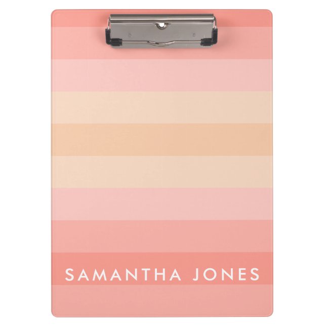 Pink Peach Ombre Simple Stripe Personalize Name Clipboard (Front)