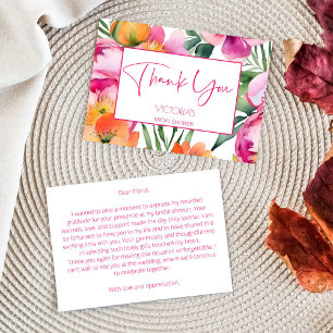 Pink peach orange peonies elegant bridal shower thank you card