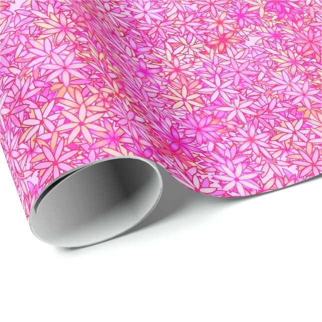 pink, peach, orchid and coral flowers wrapping paper (Roll Corner)