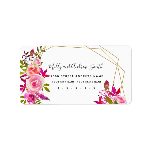 Pink Peach Rose address label party wedding (Front)