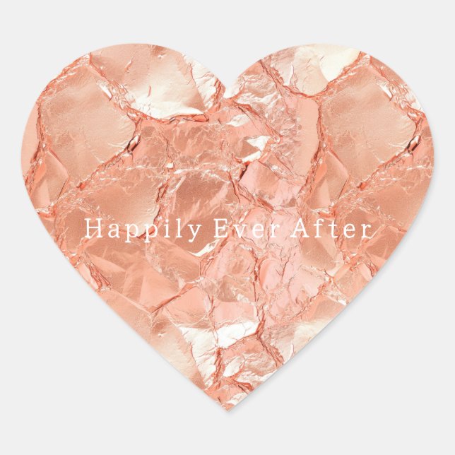 Pink Peach Rose Gold Glam Wedding Heart Sticker (Front)