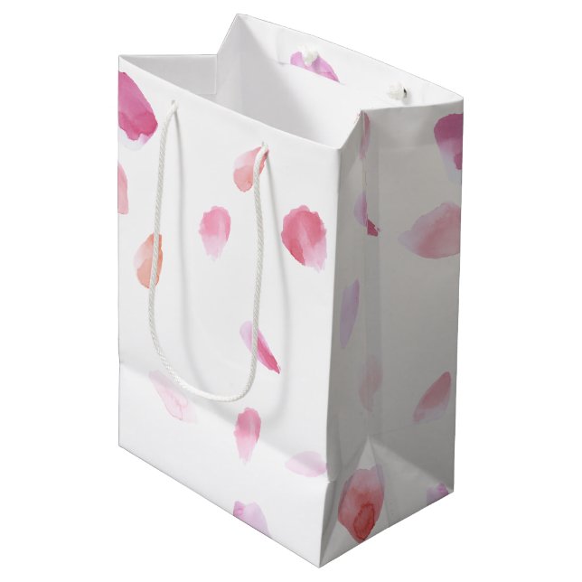 Pink Peach Rose Petals Floral Bridal Shower Medium Gift Bag (Front Angled)