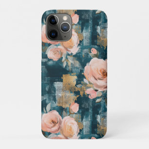 Pink Peach Roses Teal Maximalist Floral Case-Mate iPhone Case