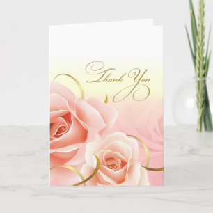 Pink Peach Roses Thank You Birthday Party Cards