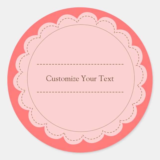 Pink & Peach Round Scallop Minimalist Classic Sticker (Front)