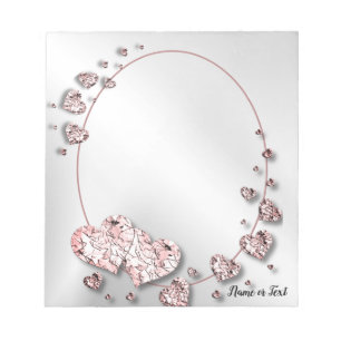 Pink Peach Shiny Hearts Geometric Elegant Notepad