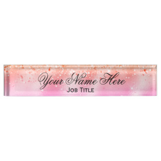 Pink/Peach & Sparkles Customisable Desk Nameplate