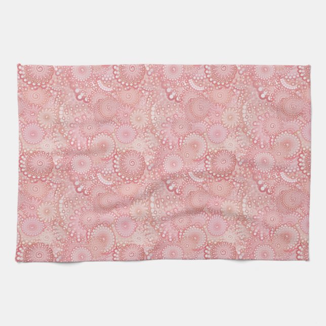 Pink, peach swirl pattern tea towel (Horizontal)
