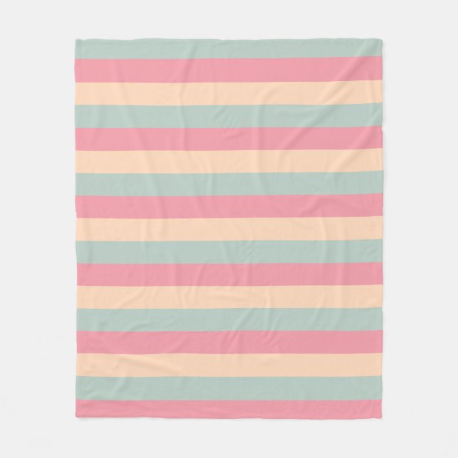 Pink Peach Teal Striped Template Modern Elegant Fleece Blanket (Front)