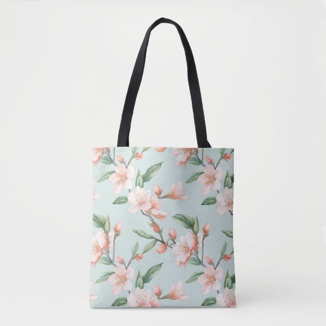 Pink Peach Tree Blossom All-Over-Print Tote Bag (Front)