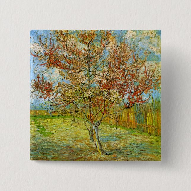 Pink Peach Tree in Blossom by Vincent van Gogh 15 Cm Square Badge (Front)
