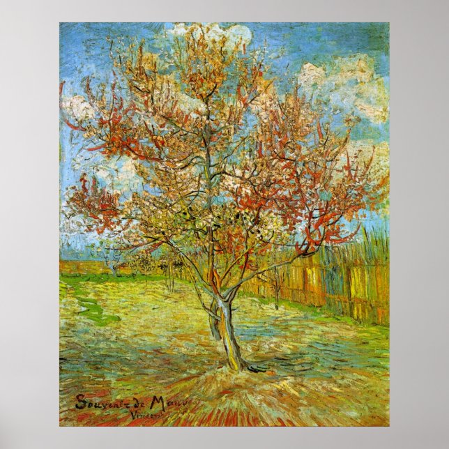 Pink Peach Tree in Blossom  by Vincent van Gogh Poster (Front)