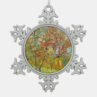 Pink Peach Tree in Blossom, Vincent Van Gogh Snowflake Pewter Christmas Ornament