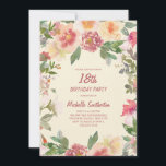 Pink Peach Watercolor Floral 18th Birthday Invitation<br><div class="desc">Elegant blush pink and peach watercolor floral women's 18th birthday party invitation with green leaves.  Text is completely customisable,  so this card can be changed for any age.</div>