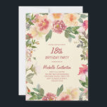 Pink Peach Watercolor Floral 18th Birthday Invitation<br><div class="desc">Elegant blush pink and peach watercolor floral women's 18th birthday party invitation with green leaves.  Text is completely customisable,  so this card can be changed for any age.</div>