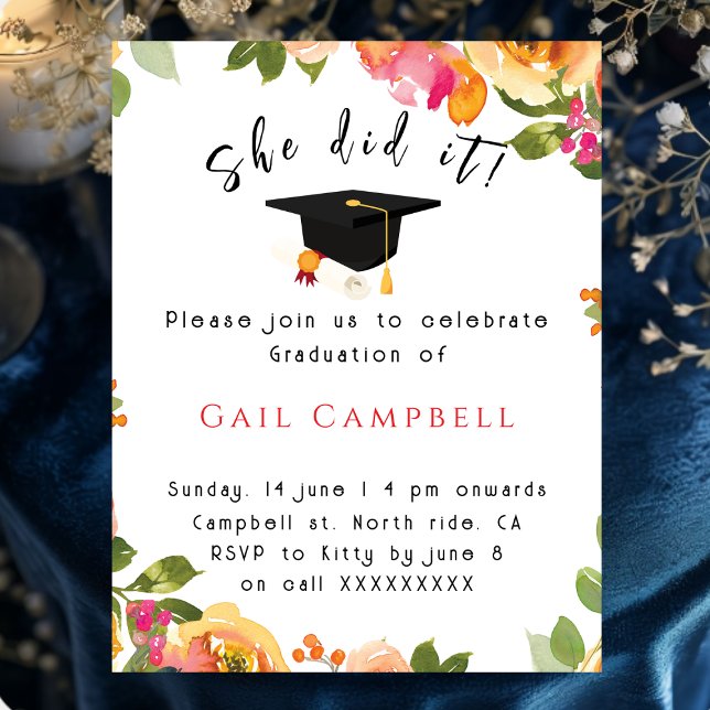 Pink & peach watercolor floral photo invitation (Creator Uploaded)