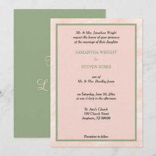 Pink Peach Watercolor Sage Green Wedding Invitation