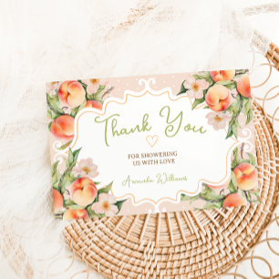 Pink Peach with Flowers Baby Shower Book Request Thank You Card