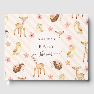 Pink peach woodland animals Baby Shower Guest Book
