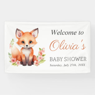 Pink Peach Woodland Fox Baby Shower Banner