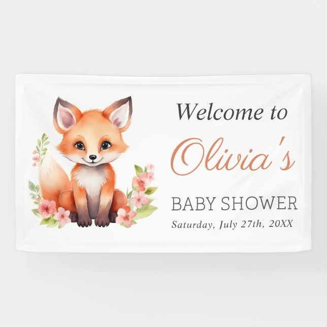 Pink Peach Woodland Fox Baby Shower Banner (Horizontal)