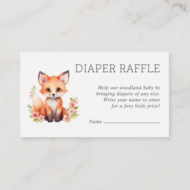 Pink Peach Woodland Fox Baby Shower Diaper Raffle  Enclosure Card (Front)