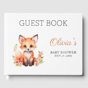 Pink Peach Woodland Fox Baby Shower Guest Book