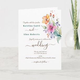 Pink Peach Yellow Blooms Peach Folded Invitation