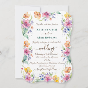 Pink Peach Yellow Blooms Wedding Invitation
