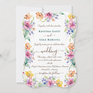 Pink Peach Yellow Blooms Wedding Invitation