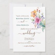 Pink Peach Yellow Blooms Wedding Invitation