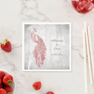 Pink Peacock Bridal Shower Napkins