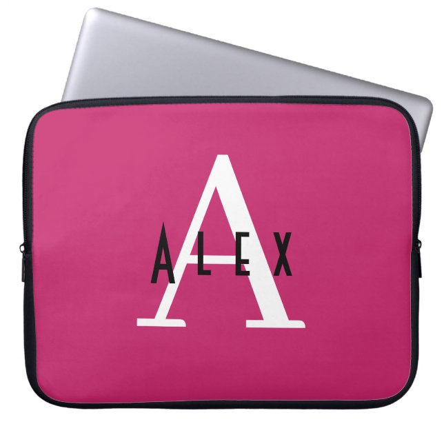 Pink Peacock Bright Custom Monogram Laptop Sleeve (Front)