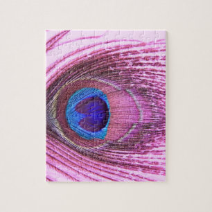 Pink peacock feather heart jigsaw puzzle