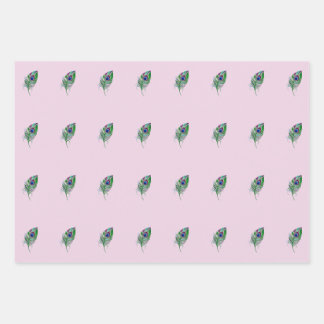 Pink Peacock Feather Wrapping Paper Sheet