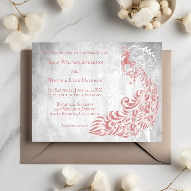 Pink Peacock Leaf Vine Wedding Invitation (Creator Uploaded)