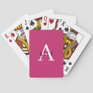 Pink Peacock Modern Custom Monogram Playing Cards