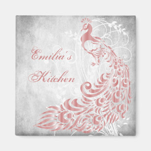 Pink Peacock Personalised Magnet