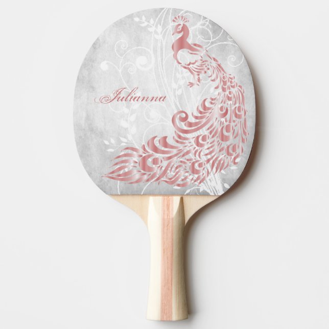 Pink Peacock Personalised Ping Pong Paddle (Front)
