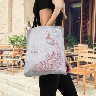 Pink Peacock Personalised Tote Bag
