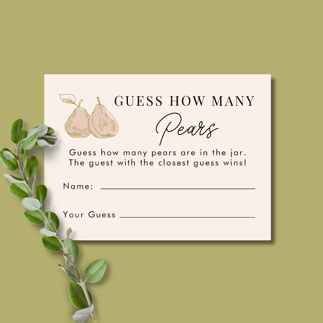 Pink Pear Guess How Many Pears Bridal Shower Game Enclosure Card (Creator Uploaded)